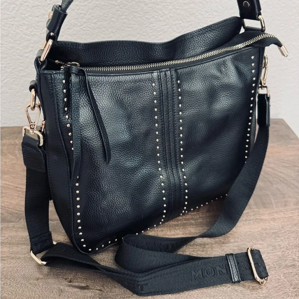 Montana West Concealed Carry Black Gold Studded Crossbody Purse Bag